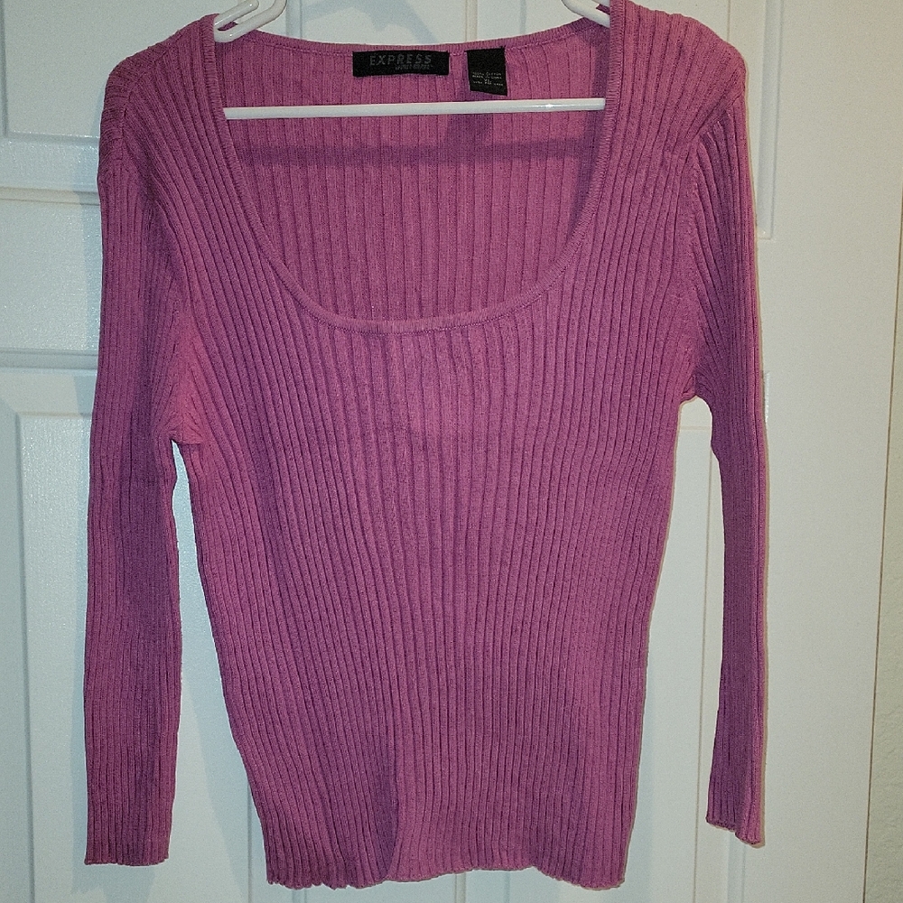 Express Women's Ribbed Scoop Neck Sweater - Pink